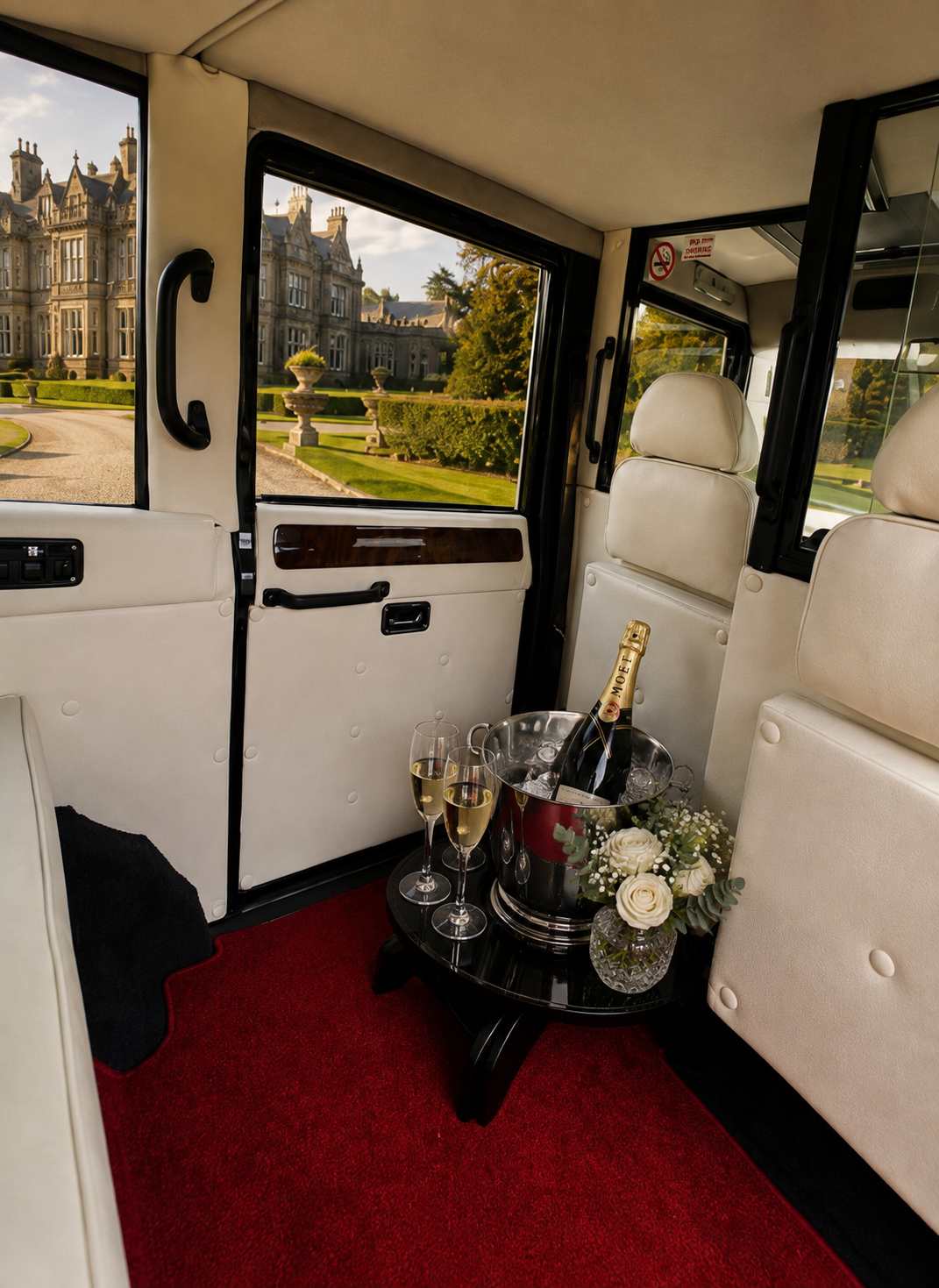 Chilled champagne and glasses served inside the Asquith